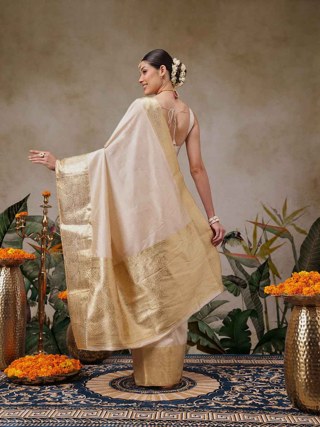 Onam Special Solid Silk Zari Woven Saree