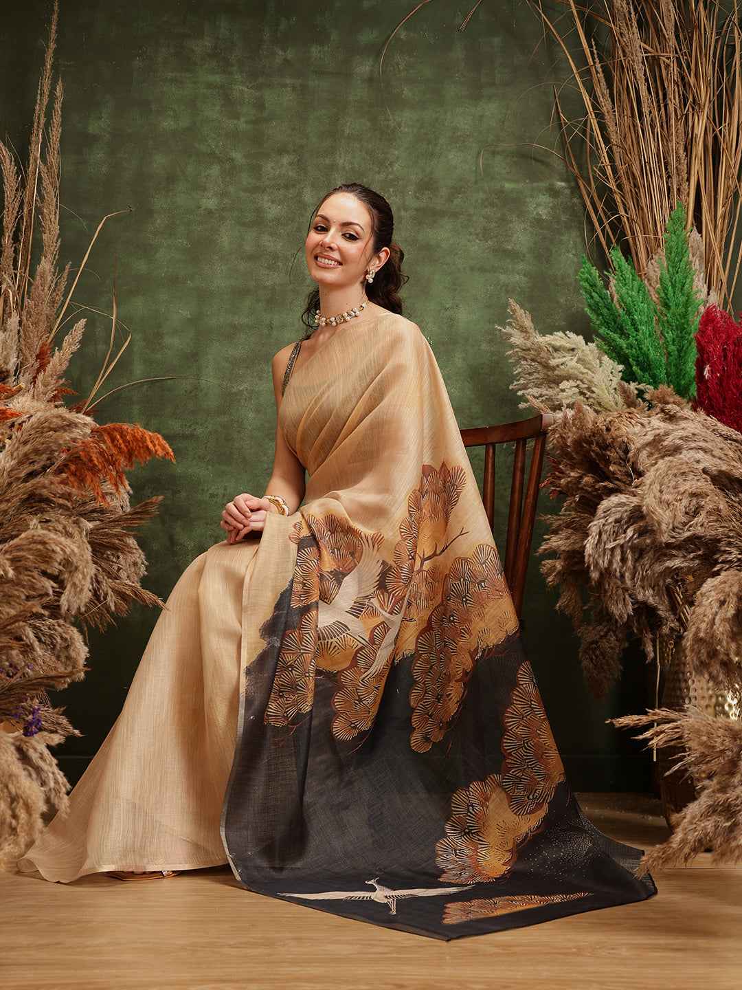 Women's Printed Muga Zari Tissue Silk Saree