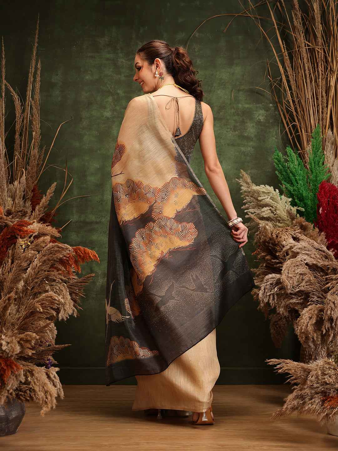 Women's Printed Muga Zari Tissue Silk Saree