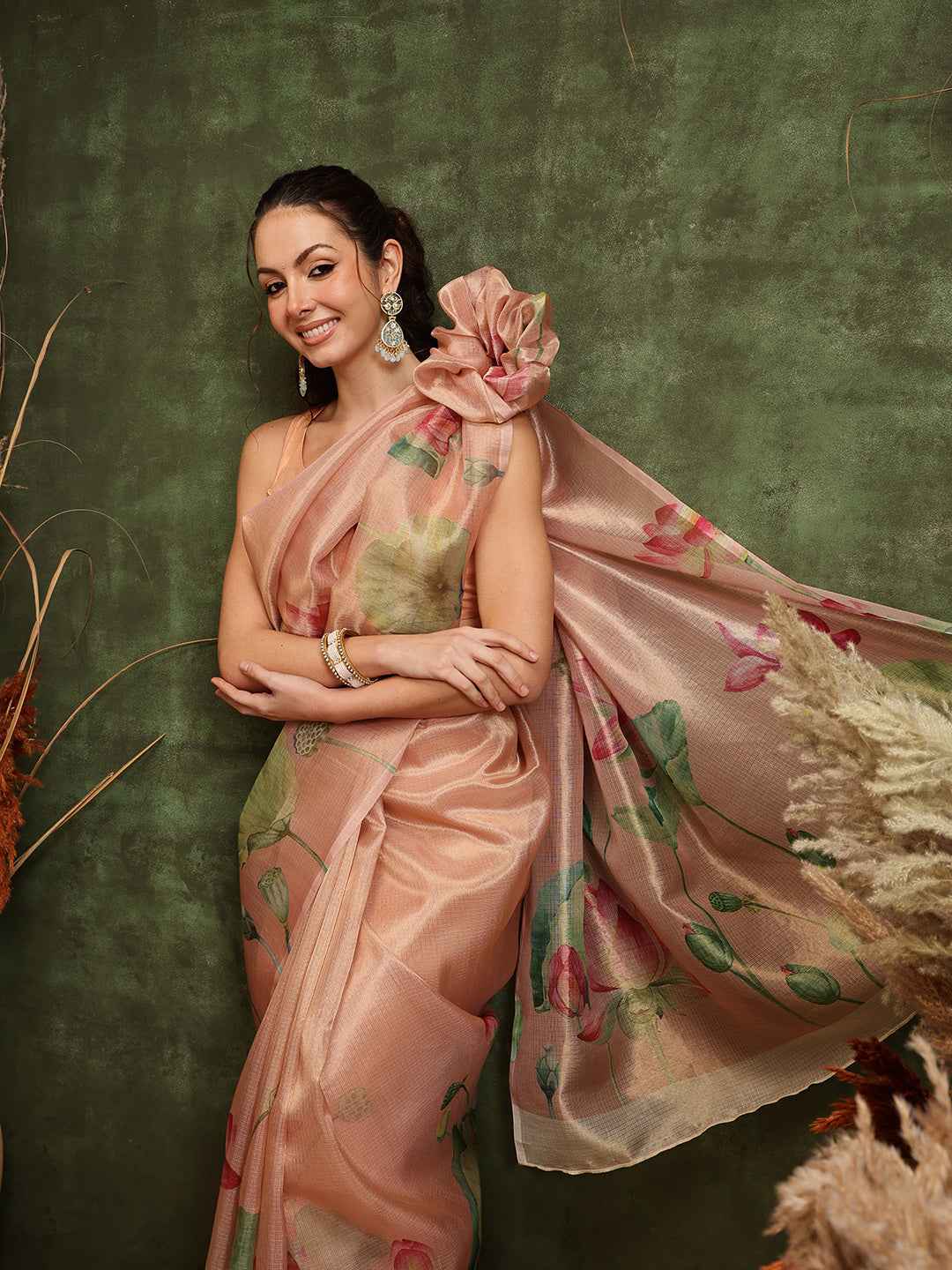 Women's Printed Muga Zari Tissue Silk Saree