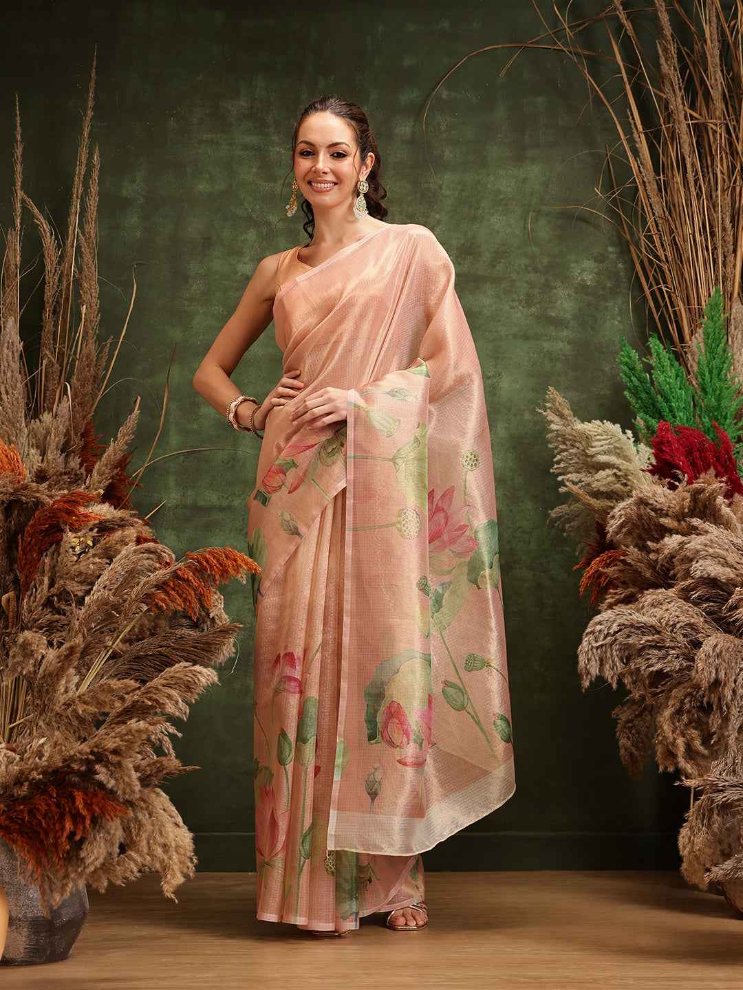 Women's Printed Muga Zari Tissue Silk Saree