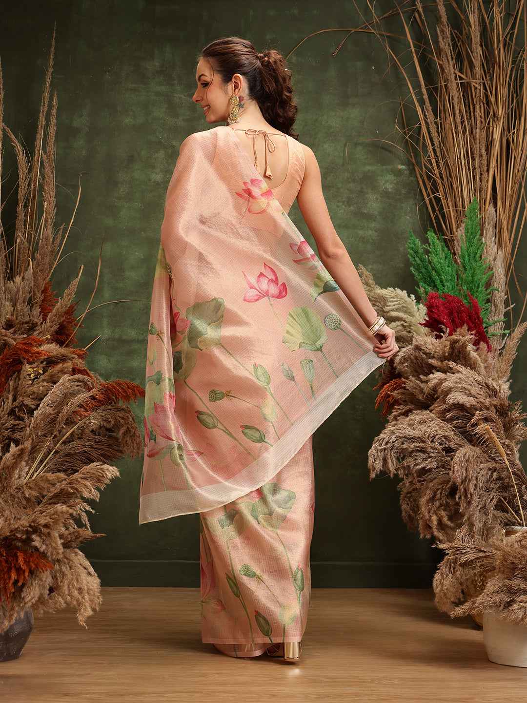 Women's Printed Muga Zari Tissue Silk Saree