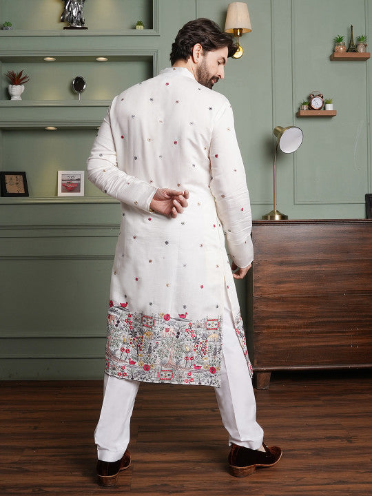 SOJANYA Men Floral Embroidered Regular Thread Work Kurta with Pyjamas