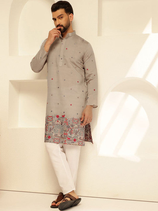 SOJANYA Men Floral Embroidered Regular Thread Work Kurta with Pyjamas