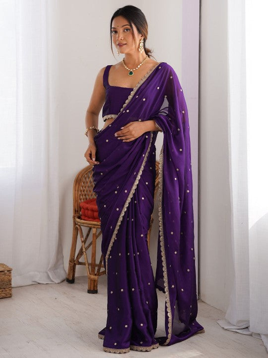 Saree mall Floral Sequinned Pure Georgette Sarees - Dhevu