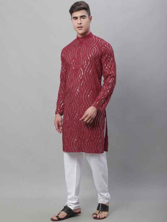 Sequin Embroidered Pure Cotton Kurta with Churidar