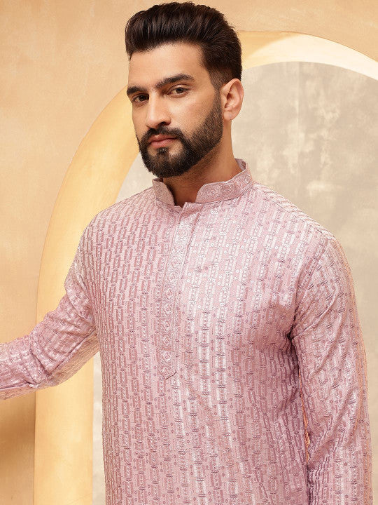 SOJANYA Ethnic Motifs Embroidered Mandarin Collar Sequinned Straight Kurta With Pyjamas