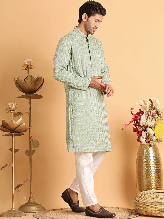 Anouk Men Embroidered Regular Chikankari Kurta with Pyjamas