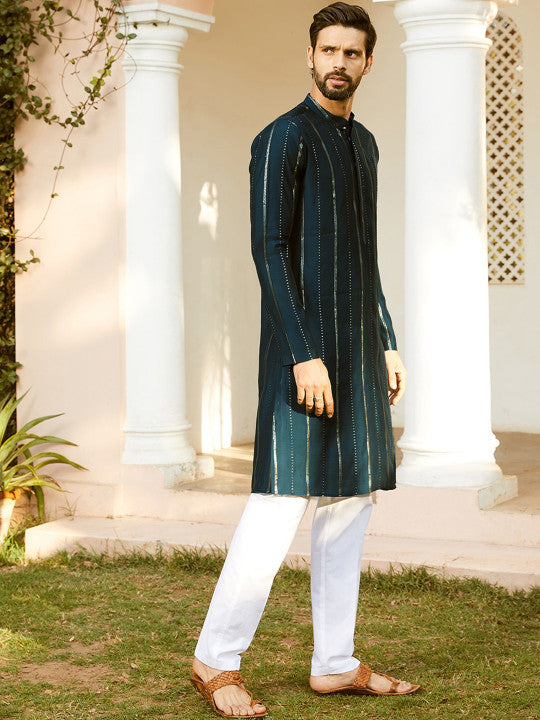 See Designs Embroidered Regular Sequinned Chanderi Silk Kurta with Pyjamas