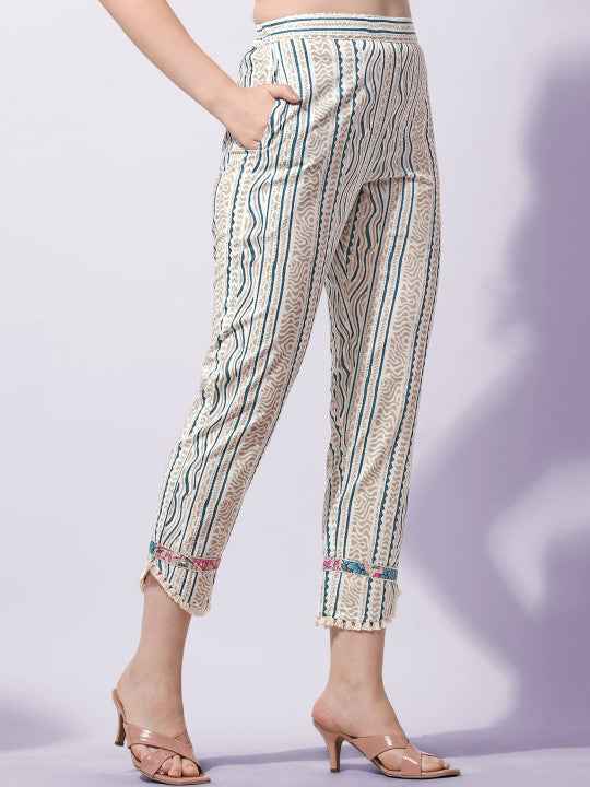 Women Plus Size Cream-Coloured Ethnic Motifs Printed Pure Cotton Kurta Set