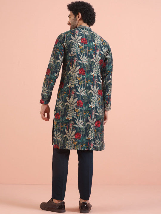 KISAH Men Floral Printed Regular Kurta with Trousers
