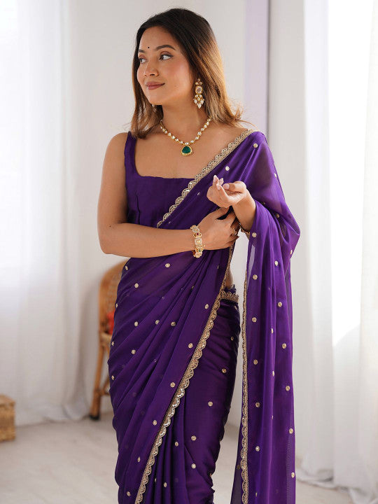 Saree mall Floral Sequinned Pure Georgette Sarees - Dhevu