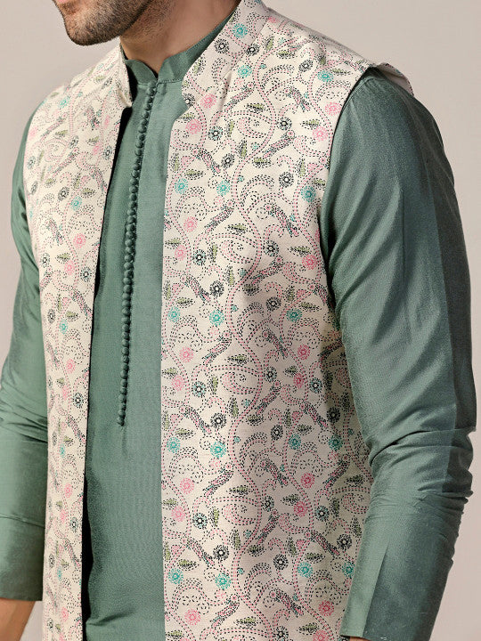 Floral Printed Regular Kurta With Churidar & Jacket