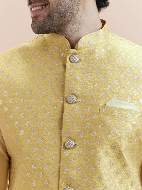 KISAH Mandarin Collar Jodhpuri Straight Kurta With Churidar & Nehru jacket