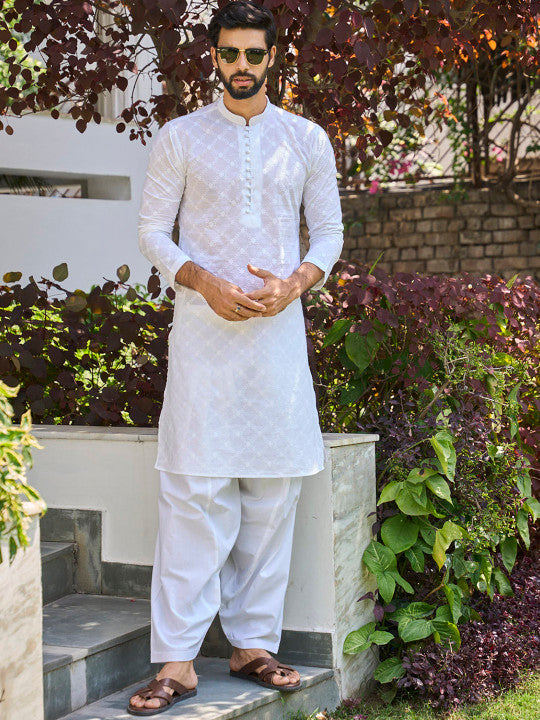 See Designs Ethnic Motifs Embroidered Chikankari Pure Cotton Kurta With Salwar