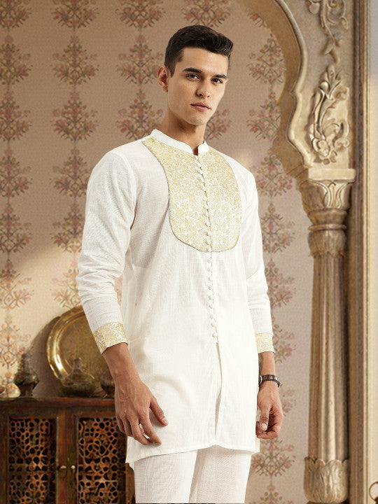 House of Pataudi Woven Designed Jashn Pure Cotton Kurta with Trousers