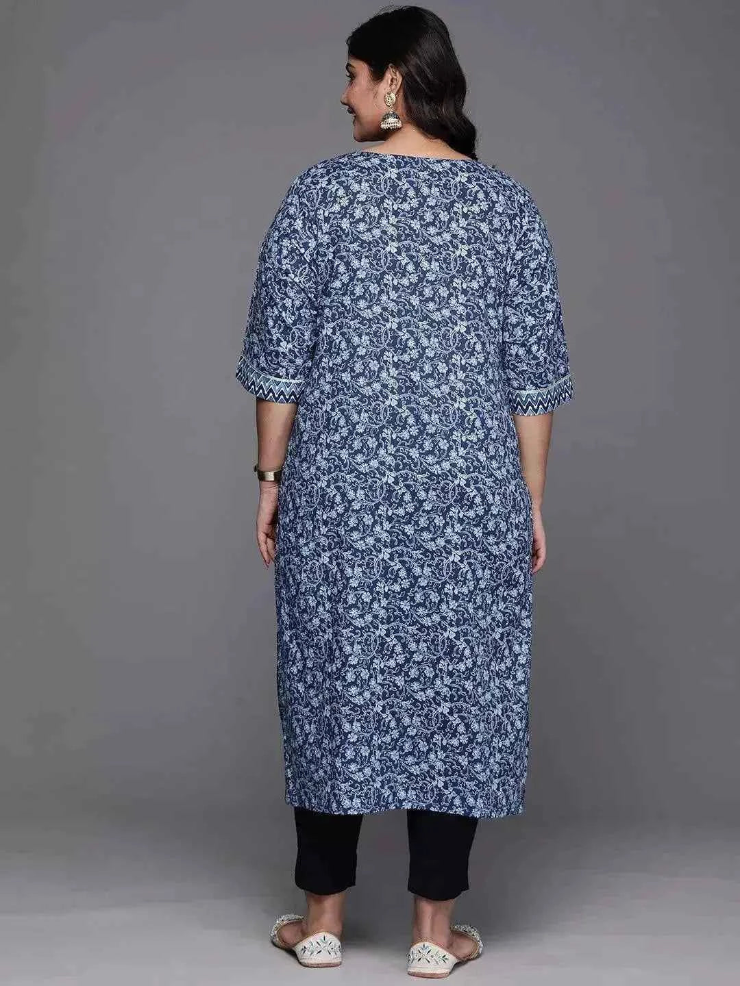 Blue Yoke Design Cotton Straight Kurta