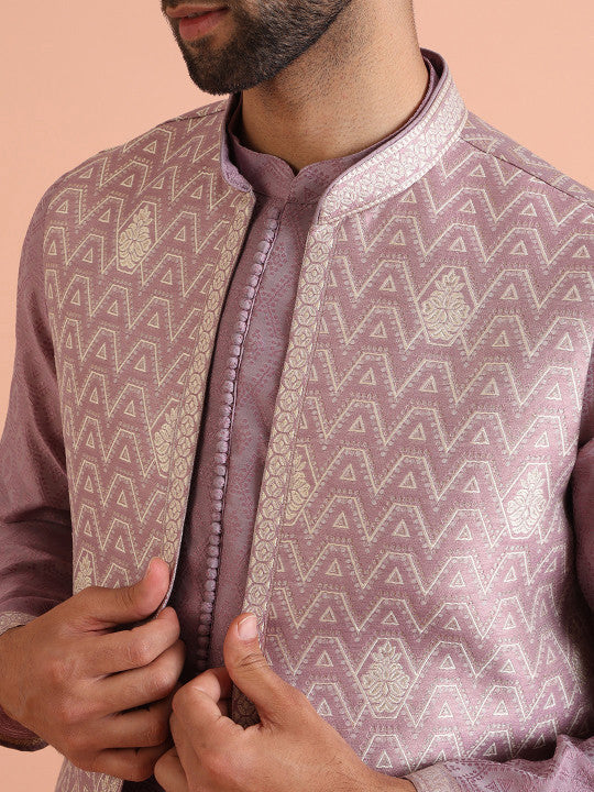 KISAH Ethnic Motifs Woven Design Regular Kurta & Trousers With Nehru Jacket