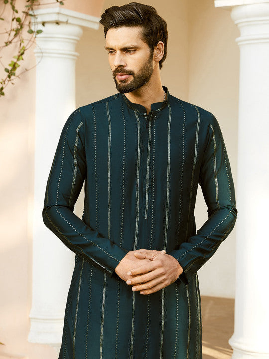 See Designs Embroidered Regular Sequinned Chanderi Silk Kurta with Pyjamas