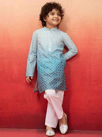 Boys Sequinned Embroidered Ombre Kurta With Pyjamas