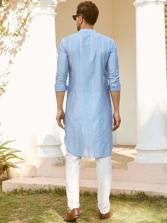 See Designs Mandarin Collar Long Sleeves Sequined Straight Kurta with Pyjama
