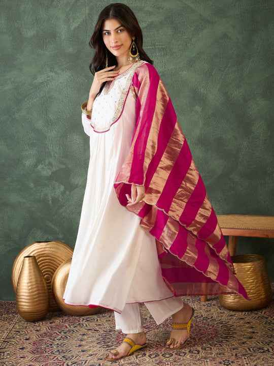 Women Embroidered A-Line Kurta Set