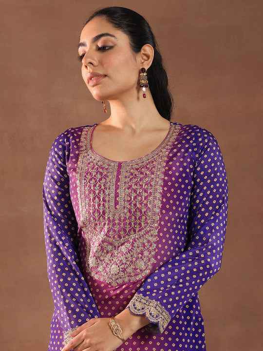 Libas Women Bandhani Printed Regular Kurta with Trousers & With Dupatta