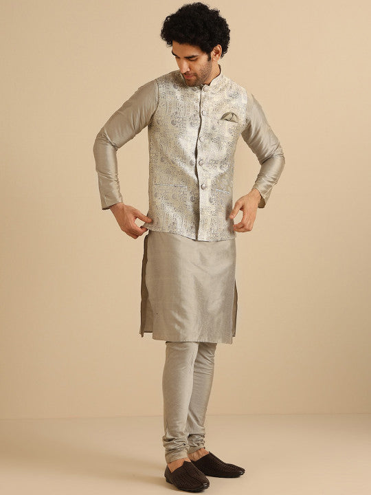 KISAH Regular Kurta With Churidar & Nehru Jacket