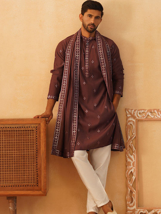 Jompers Ethnic Motifs Embroidered Regular Sequinned Kurta with Pyjamas
