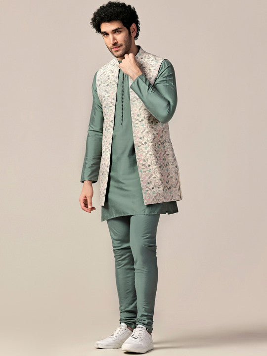 Floral Printed Regular Kurta With Churidar & Jacket