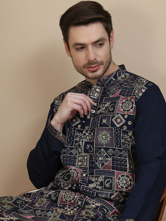 Jompers Men Ethnic Motifs Embroidered Kurta with Pyjama