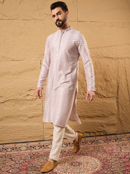 House of Pataudi Men Embroidered Straight Kurta With Trousers