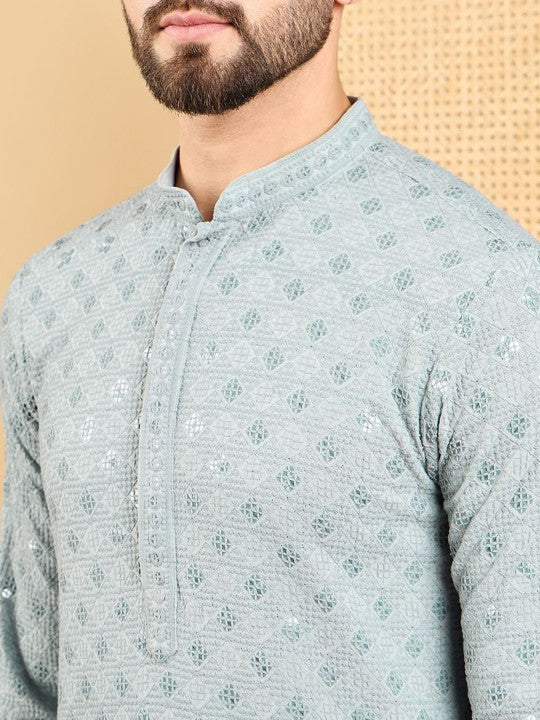 House of Pataudi Men Embroidered Straight Kurta & Trousers