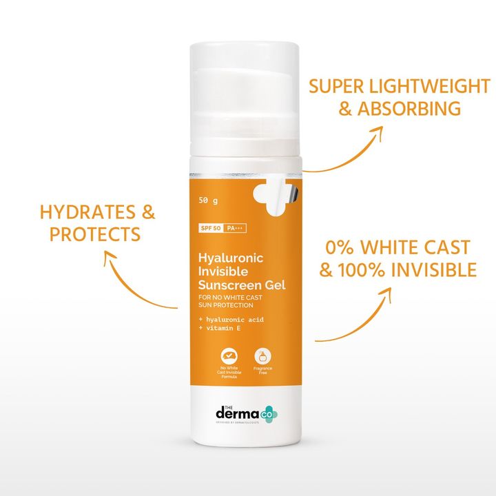 The Derma Co Hyaluronic Invisible Sunscreen Gel with Hyaluronic Acid & Vitamin E - 50g