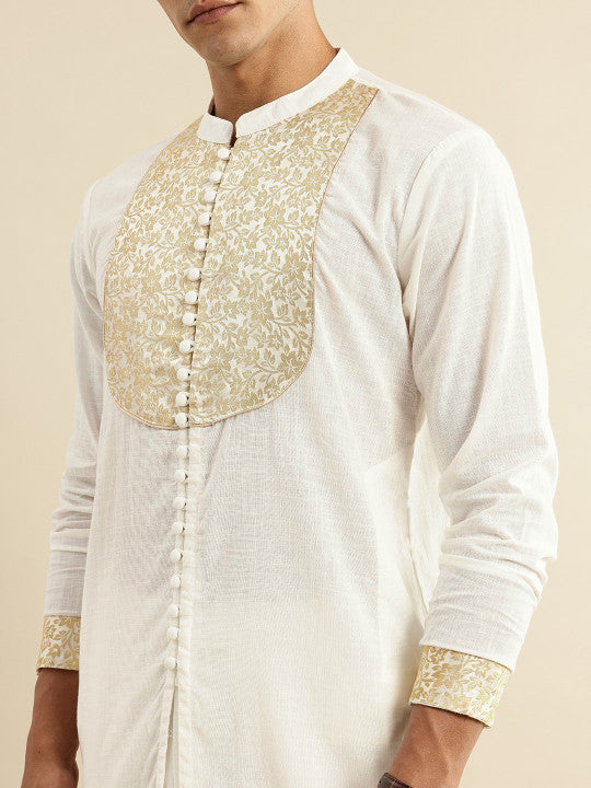 House of Pataudi Woven Designed Jashn Pure Cotton Kurta with Trousers