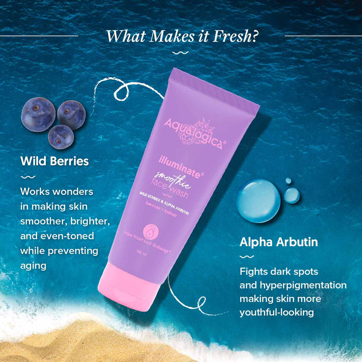Aqualogica IIIuminate+ Smoothie Face Wash with Wild Berries & Alpha Arbutin for Luminous Glow - 100ml