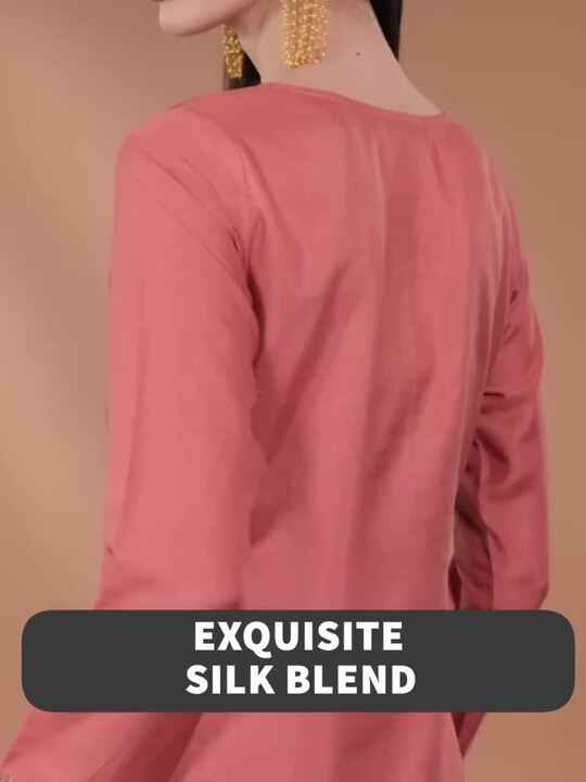 Libas Women Peach-Coloured Floral Kurta with Trousers & Dupatta