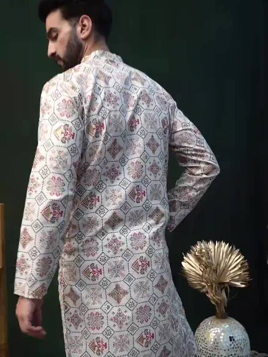 SOJANYA Ethnic Motifs Printed Mandarin Collar Kurta With Pyjamas
