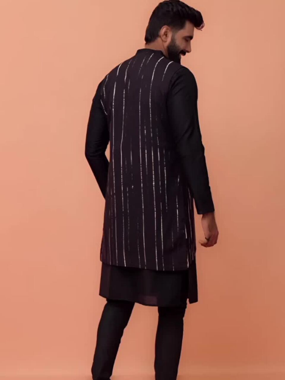 KISAH Mandarin Collar Straight Kurta with Churidar & Printed Jacket