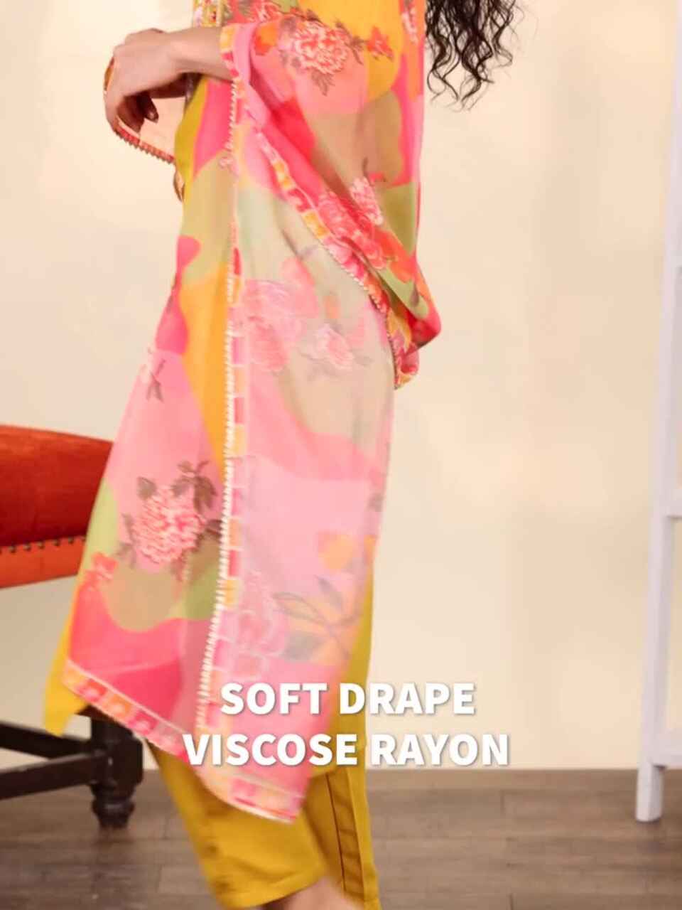 Floral Embroidered Straight Kurta With Trousers & Dupatta