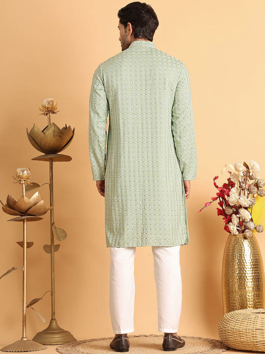 Anouk Men Embroidered Regular Chikankari Kurta with Pyjamas