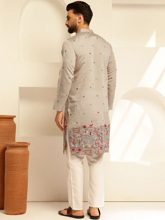 SOJANYA Men Floral Embroidered Regular Thread Work Kurta with Pyjamas