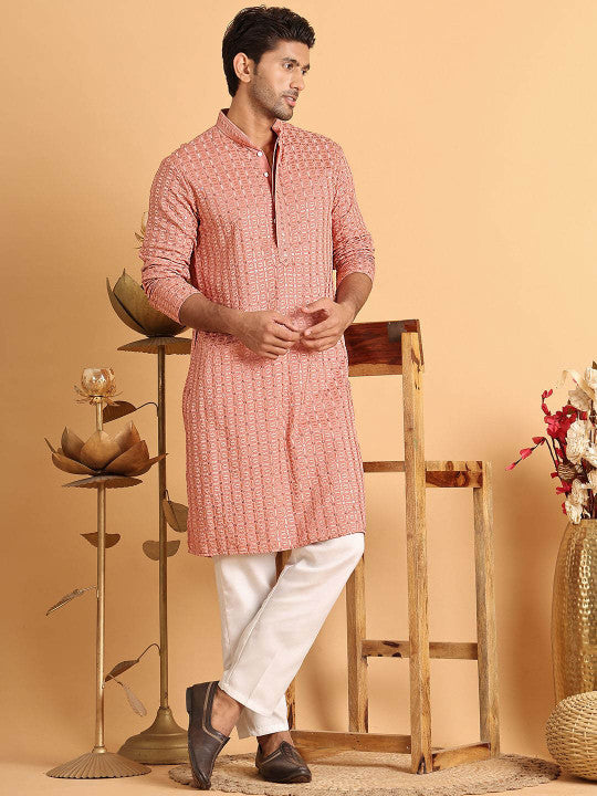 Anouk Men Embroidered Regular Chikankari Kurta with Pyjamas