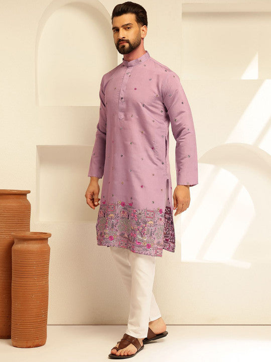 SOJANYA Men Floral Embroidered Regular Thread Work Kurta with Pyjamas
