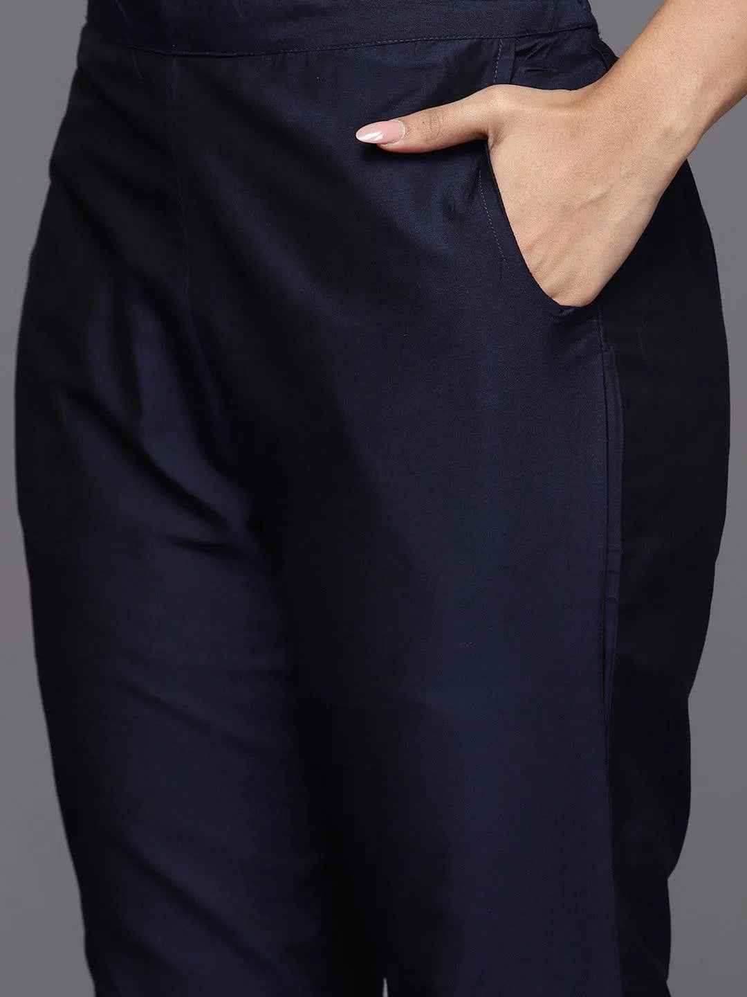 Blue Yoke Design Silk Blend Straight Suit With Dupatta