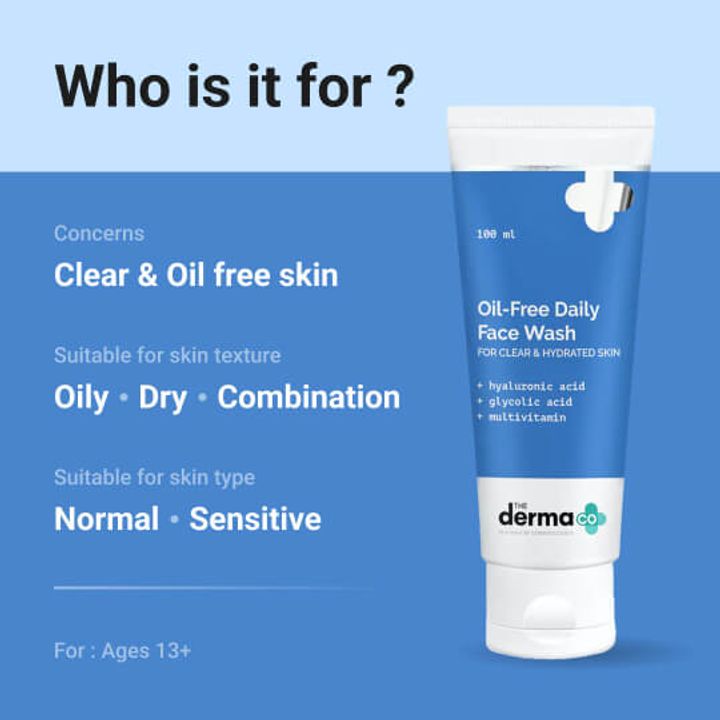 The Derma Co Oil-Free Daily Face Wash With Hyaluronic Acid, Glycolic Acid & Multivitamins for Clear & Hydrated Skin - 100ml