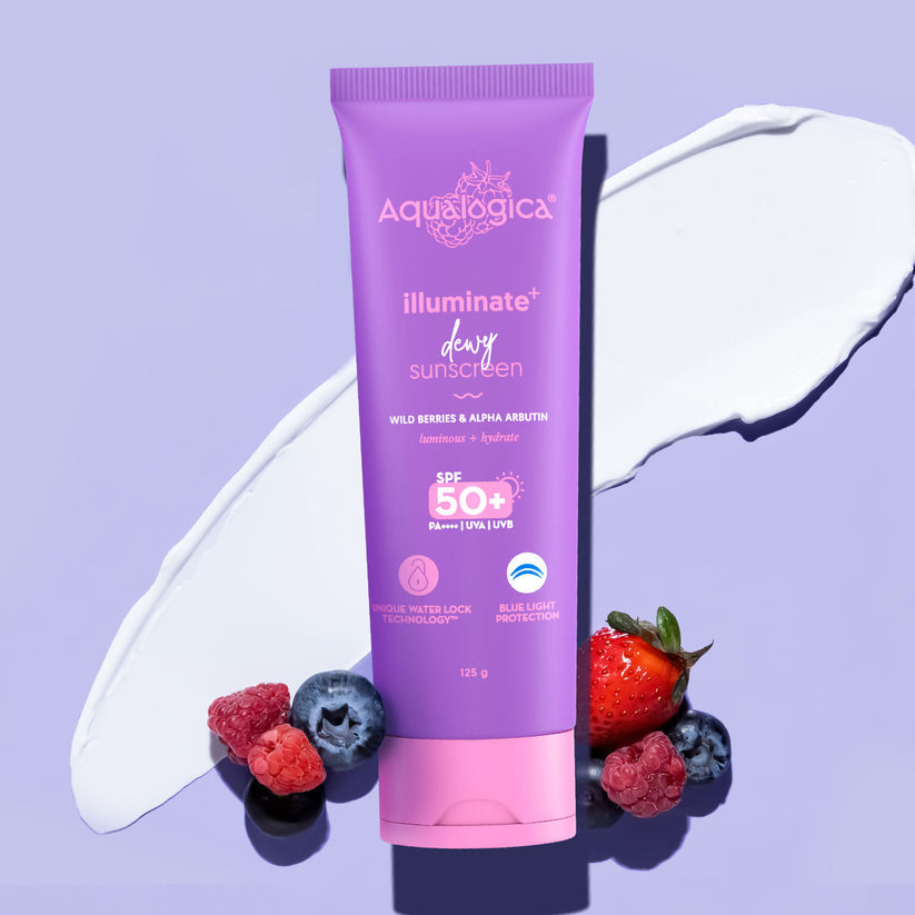 Aqualogica Illuminate+ Dewy Sunscreen SPF 50+ PA++++ with Wild Berries & Alpha Arbutin - 125 g