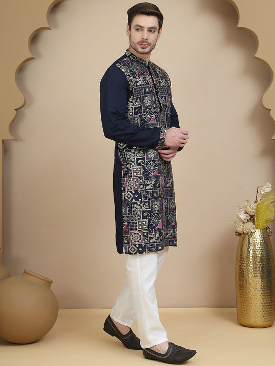 Jompers Men Ethnic Motifs Embroidered Kurta with Pyjama