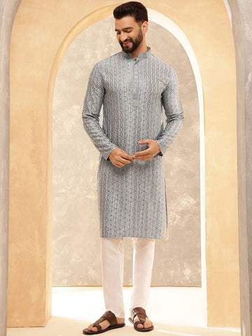 SOJANYA Ethnic Motifs Embroidered Mandarin Collar Sequinned Straight Kurta With Pyjamas