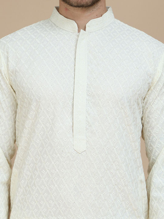 Anouk Floral Embroidered Mandarin Collar Sequinned Straight Kurta With Pyjamas